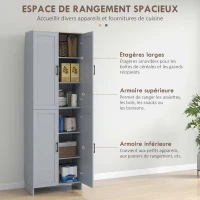 HOMCOM Armoire de cuisine hauteur 170 cm buffet haut avec 4 portes et étagères ajustable, design moderne, gris(m-4)