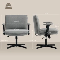 HOMCOM Scaun de birou cu cotiere rabatabile, scaun lat pentru birou cu aspect de in, reglabil pe înălțime, bază din oțel, gri(m-3)