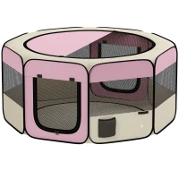 PawHut Parque Plegable para Perros y Gatos Corralito Portátil para Animales Pequeños Impermeable de Tela Oxford Ø120x58cm Rosa(m-1)