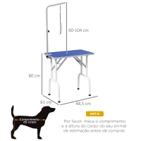 PawHut Mesa de Tosquia para Cães Dobrável com Braço Ajustável entre  60-104 cm e Bancada de Borracha Antiderrapante 81x48,5x80 cm Azul(m-3)