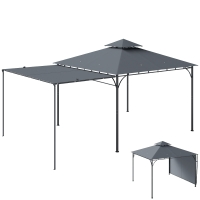 Outsunny Pabellón 3,2x3,2 m Estable Resistente al Invierno, Pabellón de Jardín con Voladizo de Techo Extensible, Doble Techo, Gris oscuro