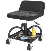 HOMCOM Scaun de atelier cu roți spațiu depozitare, 58,5 cm înălțime, scaun rulant până la 135 kg Negru(m-6)