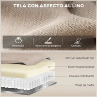 HOMCOM Sillón Relax Reclinable Manual Tapizado en Tela Aspecto Lino Reposapiés Reposabrazos Acolchado Grueso Beige(m-5)