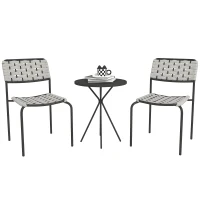 Outsunny Set mobilier grădină din poliratan, lounge exterior mobilier balcon pentru 2 persoane, 3 piese, 2 scaune, masă, gri(m-7)