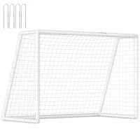 SPORTNOW Poartă de fotbal, plasă robustă, cadru din plastic, țăruși, 180L x 92B x 124H cm, Alb(m-7)