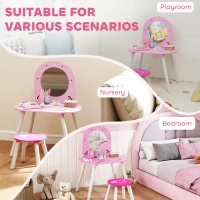 AIYAPLAY Kids Dressing Table with Mirror and Stool, Girls Vanity Set for Kids Room, Bedroom, Nursery, for Ages 3–6 Years, Pink(m-7)