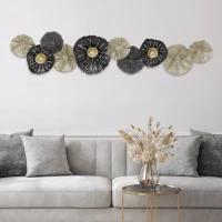 HOMCOM Imagine de perete, decorațiune de perete cu ramă metalică, stil modern, Negru+Auriu(m-2)