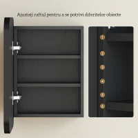 HOMCOM Dulap Baie cu Oglindă și 2 Uși Soft Close, Dulap cu Oglindă, Rafturi Reglabile, Dulap Suspendat Economisire Spațiu din Sticlă, Negru(m-7)