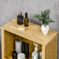 HOMCOM Dulap de baie, dulap baie, raft independent cu 2 uși oblon, raft deschis, bambus, dulap de depozitare pentru baie, living 50 x 25,5 x 92cm Natural(m-4)