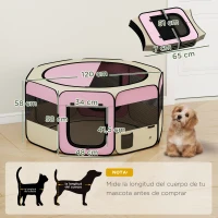 PawHut Parque Dobrável para Cães e Gatos Cercado Portátil para Animais Pequenos em Tecido Oxford Impermeável com 2 Portas Ø120x58 cm Rosa(m-3)