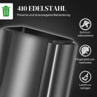 HOMCOM Mülleimer mit 2x30L Fächern, Soft-Close-Deckel, Fingerabdrucksicher, Edelstahl, Schwarz(m-5)