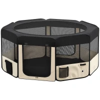 PawHut Parque Dobrável para Cães e Gatos Cercado Portátil para Animais Pequenos em Tecido Oxford Impermeável com 2 Portas Ø90x41 cm Preto(m-11)