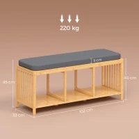 HOMCOM Bamboo Shoe Bench, Entryway Storage Bench with Padded Cushion and Open Shelf, Natural Wood Finish(m-3)