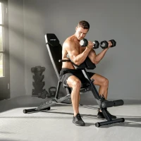 SPORTNOW Banc de musculation multifonctionnel, banc incliné et plat réglable avec dossier 6 positions, assise 3 positions, Noir(m-2)