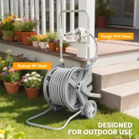 Outsunny Carucior pentru furtun 45 m tambur pentru furtun cu 2 moduri de pulverizare, adaptor robinet manivelă 2 roți 45 x 44 x 78 cm Gri(m-4)