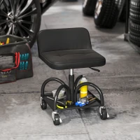 HOMCOM Scaun de atelier cu roți spațiu depozitare, 58,5 cm înălțime, scaun rulant până la 135 kg Negru(m-2)