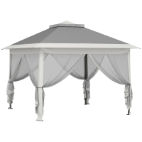 Outsunny Składany pawilon, pawilon ogrodowy, metal i plandeka, siatkowe zasłony, otwory odwadniające, 330L x 330B x 288H cm, szary