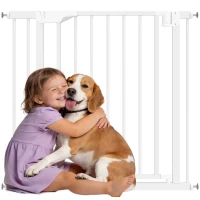 PawHut Barrera de Seguridad para Niños y Perros Ancho 76-89 cm Bloqueo Doble y Cierre Automático Apertura Dos Sentidos Blanco(m-10)