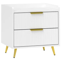 HOMCOM Elegant Two-Drawer Bedside Table - White(m-1)
