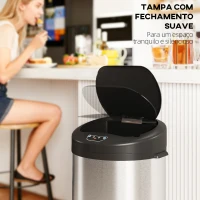 HOMCOM Balde de Lixo de Cozinha Automático 55 L em Aço Inoxidável com Sensor Infravermelho Fechamento Suave 32x30x78,5 cm Prateado(m-7)