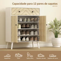 HOMCOM Sapateira de 2 Portas com Design em Espiga Prateleiras Ajustáveis Gaveta para 12 Pares de Sapatos 75x35x97 cm, Branco e Madeira(m-4)
