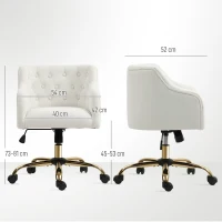 HOMCOM Scaun de birou tapițat, scaun pentru birou cu aspect de in, picioare aurii, reglabil pe înălțime, Bej(m-3)