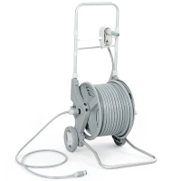 Outsunny Carucior pentru furtun 45 m tambur pentru furtun cu 2 moduri de pulverizare, adaptor robinet manivelă 2 roți 45 x 44 x 78 cm Gri(m-7)