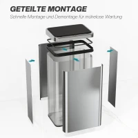 HOMCOM Sensor Mülleimer 50L Edelstahl Automatischer Mülleimer mit Soft-Close-Deckel Bewegungssensor 35,5 x 26 x 67 cm Silber(m-8)