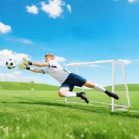 SPORTNOW Poartă de fotbal, plasă robustă, cadru din plastic, țăruși, 180L x 92B x 124H cm, Alb(m-4)