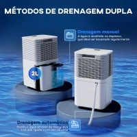 HOMCOM Desumidificador 10L/dia Silencioso com 3 Modos Ecrã LED Temporizador 24H Bloqueio Infantil e Drenagem Contínua Branco(m-6)