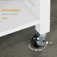 Homcom carucior bucatarie cu 4 roți, 3 rafturi, pentru bucătărie si sufragerie,107×48×89 cm, din MDF, Lemn de cauciucalba, alb(m-7)