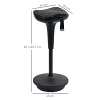 Vinsetto Taburet de birou cu funcție de rotație, taburet ergonomic, reglabil pe înălțime 65,5-83,5 cm, înclinat 120°, Negru(m-3)