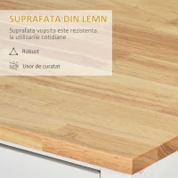 Homcom carucior bucatarie cu 4 roți, 3 rafturi, pentru bucătărie si sufragerie,107×48×89 cm, din MDF, Lemn de cauciucalba, alb(m-6)