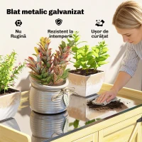 Outsunny Căsuță de Grădină din Lemn de Molid cu Rafturi și Cârlige Laterale, Dulap de Grădină cu Uși Duble și Blat de Lucru din Metal Zincat pentru Terasă, 71,5x39x95cm, Naturală(m-5)