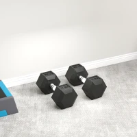 HOMCOM Set de 2 Mancuernas Hexagonales de 2x17,5 kg de Hierro Fundido Recubiertas en Goma para Entrenamiento en Casa Gimnasio(m-9)