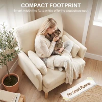 HOMCOM Fluwelen fauteuil, oversized accentstoel met houten poten, leesstoel voor woon- en slaapkamer, crèmewit(m-5)