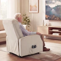 HOMCOM Sillón elevador reclinable 150° con puerto USB y reposapiés, Efecto lino, 74x92x110 cm, Blanco crema(m-4)