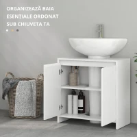 HOMCOM Mobilier Sub Chiuvetă pentru Baie cu 2 Uși, Dulap de Baie cu Decupaj în U pentru Țevi, 60x30x60 cm, Alb(m-4)