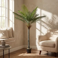 HOMCOM Palmier artificiel 180 cm, plante artificielle tropicale en pot, 15 feuilles réalistes, pour salon, chambre, bureau(m-2)