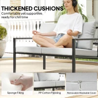 Outsunny 5 Piece Metal Garden Furniture Sofa Set with Thickened Cushions, Loveseat, 2 Armchairs, 2 Coffee Tables, Light Grey(m-5)