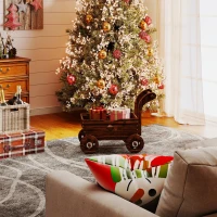 Outsunny Fioriera in Legno a Carretto con 4 Ruote, Maniglia e Fori di Drenaggio, 68x38x52 cm, Legno(m-9)