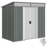 Outsunny Garden Shed 2 m² Galvanized Steel with Foundation Kit, Air Vents, Garden Shed with Transparent Windows, Sloped Roof, Lockable Sliding Door, 2 Hooks, Light Grey(m-6)
