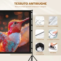 HOMCOM Telo per Proiettore 120" 16:9 HD 4K/8K, Angolo di Visione 160°, Doppia Facciata e Treppiedi Pieghevoli, Bianco(m-5)