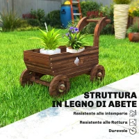 Outsunny Fioriera in Legno a Carretto con 4 Ruote, Maniglia e Fori di Drenaggio, 68x38x52 cm, Legno(m-7)