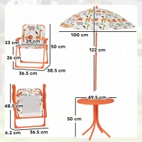 AIYAPLAY Set de Grădină pentru Copii, Masă și Scaune cu Umbrelă, Masă de Picnic pentru Exterior cu 2 Scaune Pliabile pentru Copii de 2-5 Ani, Portocaliu(m-3)