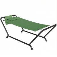 Outsunny Hamaca de Exterior con Soporte, Hamaca Autoportante con Bolsillo Lateral, Reposacabezas y Estructura de Metal, Capacidad 150 kg para Jardín, Balcón, Porche, 237 x 90 x 92 cm, Verde Oscuro(m-6)