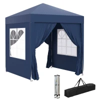 Outsunny Gazebo Pieghevole Pop Up 2x2 m con 4 Pareti Rimovibili in Poliestere e Acciaio, Blu(m-11)