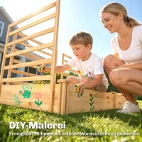 Outsunny Hoogbed met klimrek houten plantenbak met 3 klimrekken, scheidingswand en open bodem, 240 x 125 x 102 cm, naturel(m-7)