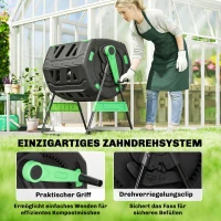 Outsunny compostcontainer, 200L dualkamer-composter met verstelbare ventilatiesleuven, BPA-vrij, Grün(m-5)