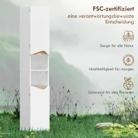 HOMCOM Szafka łazienkowa wąska wysoka szafa z 2 drzwiami, 2 otwartymi półkami, do łazienki 30 x 34,6 x 182 cm Biały(m-7)